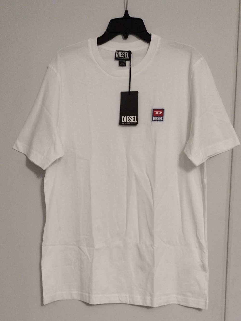 Diesel White Short Sleeve Logo Tee with Red Accent